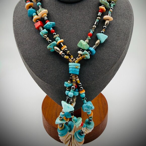 Mixed Stone/Bead Jacla-Style Heishi Necklace (Kewa/Santo Domingo), 28"+3", 90g - Picture 2 of 4
